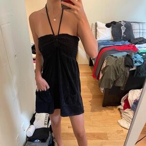 Target Black Terry Cloth Halter Mini Dress with Pockets